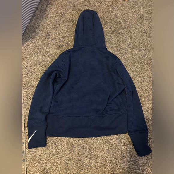 Nike Navy Royal Blue Ribbed Dri Fit Cropped Pullover Hoodie Medium White Swoosh - Picture 5 of 8